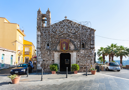 TAORMINA, ITALY - JULY 2, 2011: church Chiesa Sant Antonio Abate in on Piazza S Antonio Abate in Taormina city in Sicily. The church was built in 1330のeditorial素材