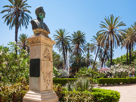 PALERMO, ITALY - JUNE 24, 2011: bust in Villa Bonanno public garden in Palermo city in summer. The park was designed on piazza Vittoria di Palermo in 1905のeditorial素材