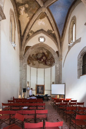 PALERMO, ITALY - JUNE 24, 2011: people in chapel of Palazzo Chiaramonte - Steri in Palermo. The palace was begun in the early 14th century, and was the residence of the lord Manfredi III Chiaramonteのeditorial素材
