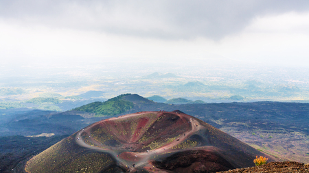 travel to Italy - above view of Monti Silvestri (Silvestri Crater) of Mount Etna in Sicily in summer dayの写真素材
