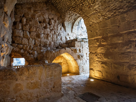 AJLOUN, JORDAN - FEBRUARY 18, 2012: interior of medieval Ajlun castle in Jordan. Ajloun Castle is Muslim castle, it was built in northwestern Jordan in 12th centuryのeditorial素材