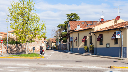 VERONA, ITALY - MARCH 27, 2017: residential houses on street Via Spagna in Verona city in spring. Verona is city on the Adige river, one of the seven provincial capitals of Veneto regionのeditorial素材