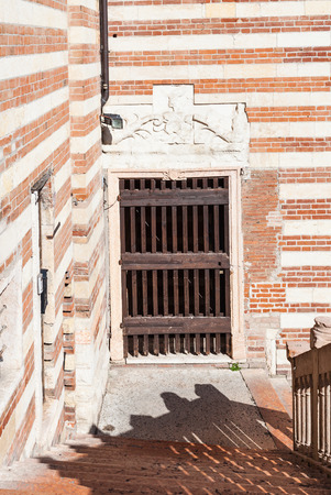 VERONA, ITALY - MARCH 29, 2017: patio of Palazzo della Ragione the house of Modern Art Gallery Achille Forti (Galeria d'Arte Moderna) on Piazza delle Erbe in center of Verona cityのeditorial素材