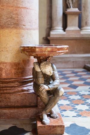 VERONA, ITALY - MARCH 27, 2017: stoup by Paolo Orefice in chiesa di Sant Anastasia in Verona city. Sant Anastasia is a church of the Dominican Order in Verona, it was built in 1280 -1400のeditorial素材