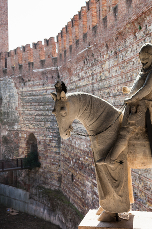 VERONA, ITALY - MARCH 29, 2017: inside of courtyard of castelvecchio castle in Verona city. Construction of the Caste was carried out between 1354 and 1376.のeditorial素材