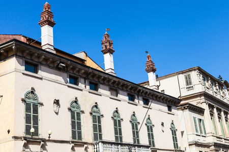 VERONA, ITALY - MARCH 29, 2017: chimney on Palazzo Muselli on Corso Cavour street. The palace was built in the seventeenth century and modified in the nineteenth century in neoclassical styleのeditorial素材
