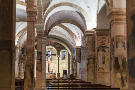 VERONA, ITALY - MARCH 27, 2017: Crucifix in lower church of Chiesa di San Fermo Maggiore in Verona city. This medieval church hold relics of saints Fermo and Rusticoのeditorial素材