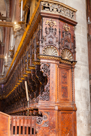 VENICE, ITALY - MARCH 30, 2017: choir stalls in Basilica di santa maria gloriosa dei frari (The Frari). The Church is one of the greatest churches in the city, it has the status of a minor basilicaのeditorial素材