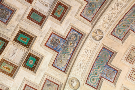 MANTUA, ITALY - MARCH 31, 2017: ornaments on ceiling in Palazzo del Te in Mantua city. Palazzo del Te was constructed 1524-34 by Giulio Romanoのeditorial素材