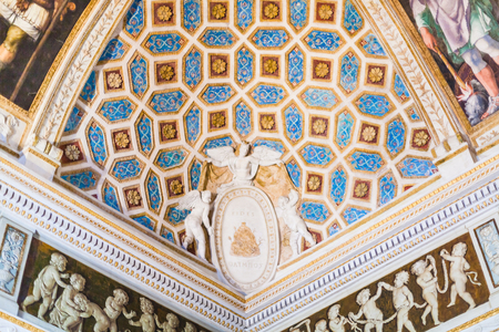 MANTUA, ITALY - MARCH 31, 2017: ornamental ceiling in Palazzo del Te in Mantua city. Palazzo del Te was constructed 1524-34 by Giulio Romanoのeditorial素材