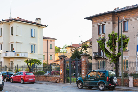 MANTUA, ITALY - MARCH 31, 2017: residential houses on Via della Conciliazione in Mantua city in spring evening. Mantua ( Mantova) is a city Lombardy, and capital of the province of the same nameのeditorial素材