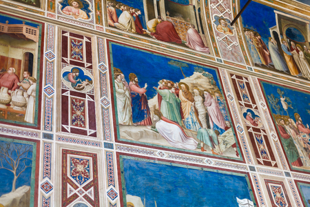 PADUA, ITALY - APRIL 1, 2017: paintings in Scrovegni Chapel (Cappella degli Scrovegni, Arena Chapel). The church contains a fresco cycle by Giotto, completed about 1305.のeditorial素材