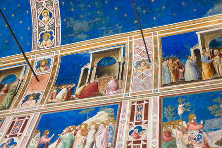 PADUA, ITALY - APRIL 1, 2017: ceiling frescoes in Scrovegni Chapel (Cappella degli Scrovegni, Arena Chapel). The church contains a fresco cycle by Giotto, completed about 1305.のeditorial素材