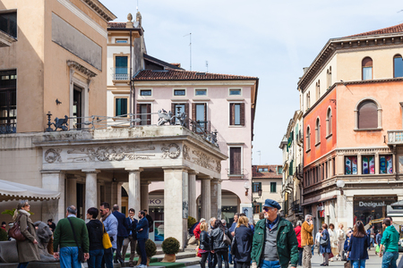 PADUA, ITALY - APRIL 1, 2017: people on Piazzetta Cappellato Pedrocchi near building of Museum Museo del Risorgimento e dell eta Contemporanea in Padua city in spring.のeditorial素材