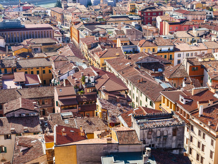 travel to Italy - above view of Verona cityscape from tower Torre dei Lamberti in spring