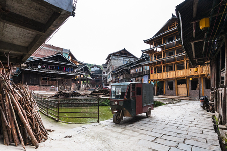 CHENGYANG, CHINA - MARCH 27, 2017: courtyard of country houses in Chengyang village of Sanjiang Dong Autonomous County in spring. Chengyang includes eight villages of the Dong peopleのeditorial素材