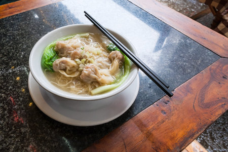 travel to China - Dim sum with noodle soup in chinese cafe in Yangshuo town Countyの写真素材