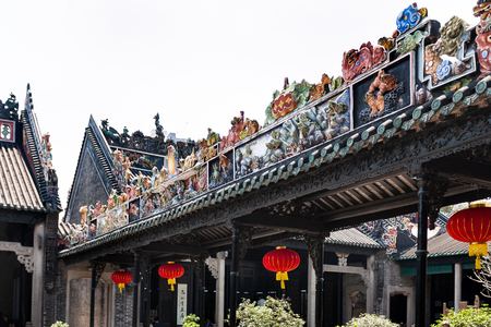 GUANGZHOU, CHINA - APRIL 1, 2017: roof ornament of Chen Clan Ancestral Hall academic temple (Guangdong Folk Art Museum) in Guangzhou. The house was prepared for the imperial examinations in 1894のeditorial素材