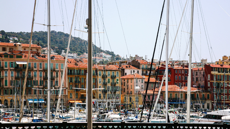 NICE, FRANCE - JULY 11, 2008: view of old port in Nice city. Nice is located in French Riviera , it is the capital of Alpes-Maritimes departement located in the French Rivieraのeditorial素材