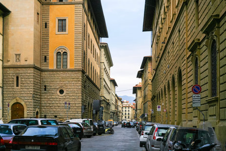 FLORENCE, ITALY - JANUARY 9, 2009: parked cars on street in Florence city in winter. Florence is very popular tourist destination in Italian region of Tuscanyのeditorial素材