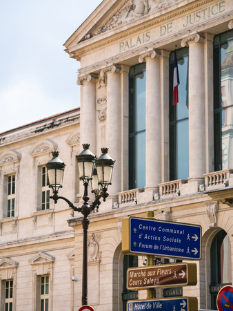 NICE, FRANCE - JULY 6, 2008: facade of palais de justice (Palace of Justice, Law Court of Nice) in Nice city at the Place du Palais. This Square is in virtually central location in Old Nice townのeditorial素材