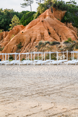 Travel to Algarve Portugal - beach Praia Falesia near Albufeira city in eveningの写真素材