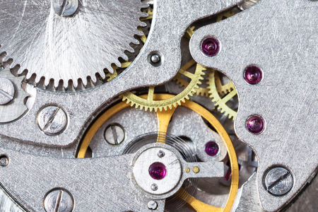 watchmaker workshop - detail of mechanical watch close upの写真素材