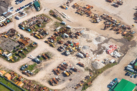 above view of cars in country motor depot near Istra town in Moscow Region in summer dayの写真素材
