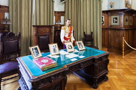 LIVADIYA, CRIMEA - SEPTEMBER 21, 2017: figure of russian Emperor Nicholas II of Russia in working room in Livadia Palace. The palace was the summer residence of the Russian emperor's family in Crimeaのeditorial素材