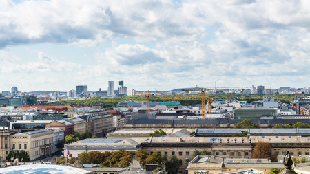 BERLIN, GERMANY - SEPTEMBER 13, 2017: above view of city with Humboldt University from Berlin Cathedral in september. Berlin is the capital and the largest city of Germanyのeditorial素材