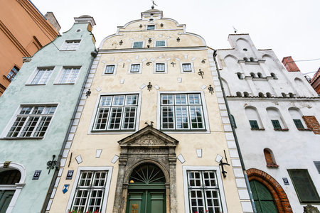 RIGA, LATVIA - SEPTEMBER 3, 2017: facade of Three Brothers, early Renaissance style houses on Maza...