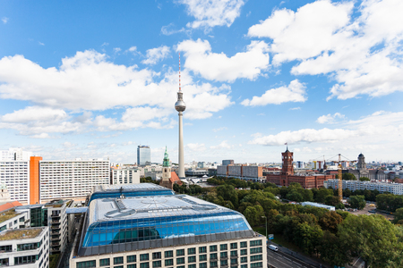 BERLIN, GERMANY - SEPTEMBER 13, 2017: Berlin city skyline with TV tower and Rotes Rathaus (Red City Hall) from Berliner Dom in september. Berlin is the capital and the largest city of Germanyのeditorial素材