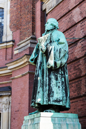 Travel to Germany - Martin Luther Monument near of St Michael's church (Hauptkirche Sankt Michaelis) in Hamburg city. Statue was made by sculptor Otto Lessing in1912のeditorial素材