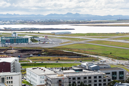REYKJAVIC, ICELAND - SEPTEMBER 5, 2017: above view of Reykjavik city suburb from Hallgrimskirkja church in september. Reykjavik is the capital and largest city of Iceland.のeditorial素材