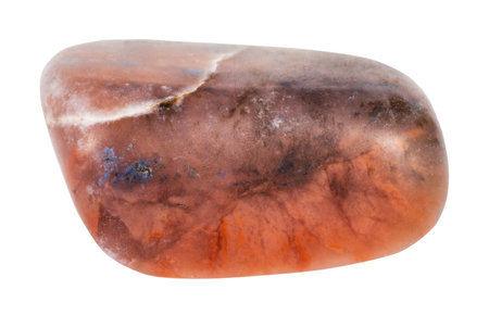 macro shooting of natural mineral rock specimen - polished Irnimite gemstone isolated on white...