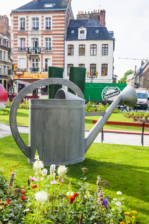 BOULOGNE-SUR-MER, FRANCE - JULY 1, 2010: modern decor of garden Jardin Ephemere on Place Godefroy de Bouillon in summer morning. Boulogne is coastal city in department of Pas-de-Calais of Franceのeditorial素材