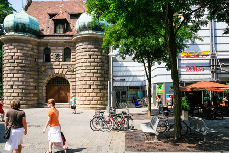 NUREMBERG, GERMANY - JULY 12, 2010: people on Hall platz square in Nurnberg city in summer day. Nuremberg is city in Bavaria state, it is Germany's fourteenth-largest cityのeditorial素材