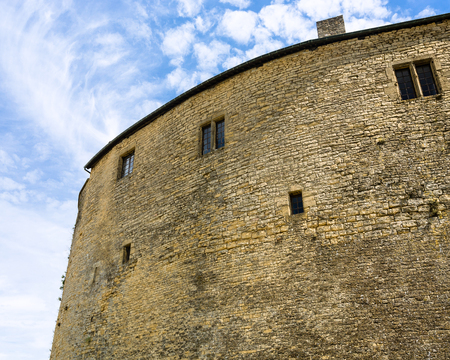 SEDAN, FRANCE - JUNE 30, 2010: view of tower of castle Chateau de Sedan in summer day. Sedan is a commune in Ardennes department, the castle began to be built in 1424のeditorial素材