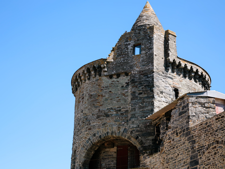 VITRE, FRANCE - JULY 7, 2010: tower of medieval castle Chateau de Vitre in summer day. The first stone castle was built by the baron Robert I of Vitre at the end of the 11th centのeditorial素材