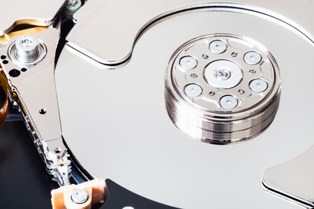 internal 3.5-inch sata hard disk drive without cover close upの写真素材