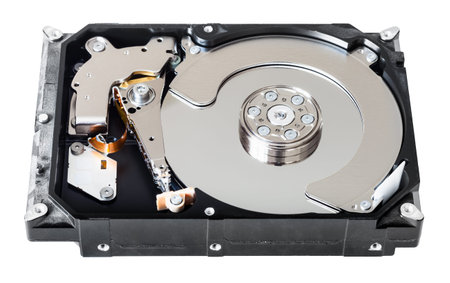 disassembled internal 3.5-inch sata hard disk drive box isolated on white background