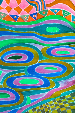 circle ornament on silk scarf painted in cold contour batik techniqueの写真素材