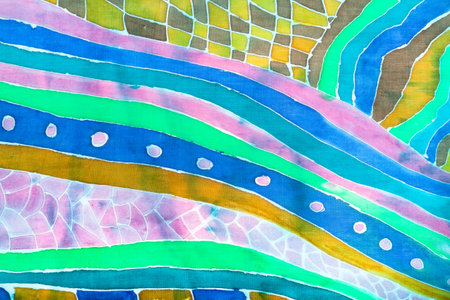 abstract decor on silk scarf painted in cold contour batik techniqueの写真素材