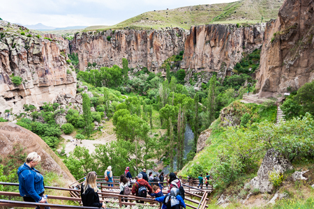 IHLARA VALLEY, TURKEY - MAY 6, 2018: people walk to Ihlara Valley in Aksaray Province. Ihlara Valley is 16 km long gorge, it is the most famous valley in Turkey for hiking excursionのeditorial素材