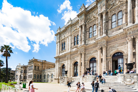 ISTANBUL, TURKEY - MAY 13, 2018: visitors near Dolmabahce Palace in Istanbul city. The Palase was main administrative center of the Ottoman Empire in 1856-1887 and 1909-1922のeditorial素材