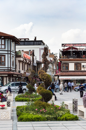 KONYA, TURKEY - MAY 7, 2018: people on Sehit Nazim Bey Cd street in Konya city. Konya is a major city in Central Anatolian region and is the seventh-most-populous city in Turkeyのeditorial素材