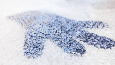 workshop of hand making a fleece gloves from blue Merino sheep wool using wet felting process -...