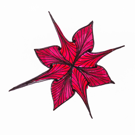 abstract hand drawn pattern on white paper by red felt pens - detail of floral patternの写真素材