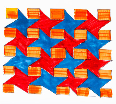 abstract hand drawn pattern on white paper by felt pen colour figure from houndstooth chequered...