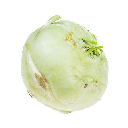 single fresh root of kohlrabi cabbage isolated on white backgroundの写真素材